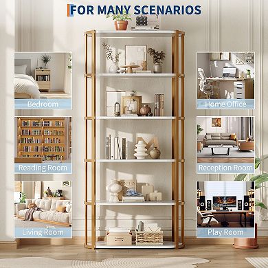 71" Tall 6-Tier Bookshelf Metal Frame Freestanding for Home Office Sturdy Storage Organizer