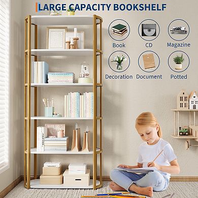 71" Tall 6-Tier Bookshelf Metal Frame Freestanding for Home Office Sturdy Storage Organizer