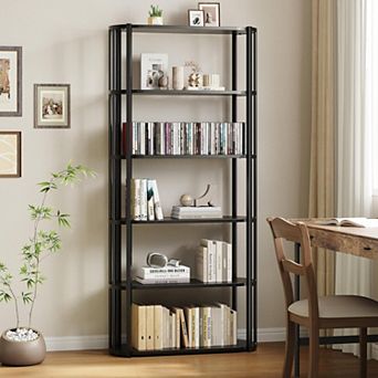 71" Tall 6 tier Bookshelf Metal Frame Freestanding for Home Office Sturdy Storage Organizer