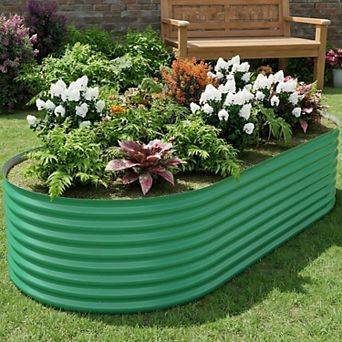 Outdoor Metal Raised Garden Bed with Safety Edging Oval Metal Planter Box for Planting Vegetables