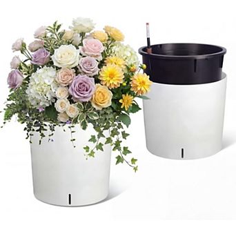 Tall Round Planter Set of 2 19.5" H x 19.9" Dia Large Planters for Indoor Plants with Built