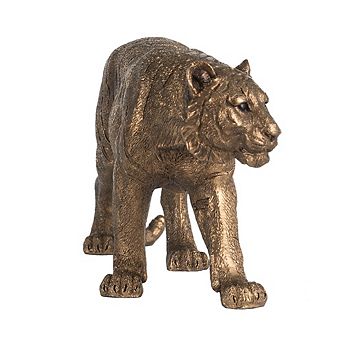 11.5x3.5x5.5" Tiger Statuette, Modern Animal Statue Decor with Copper Finish, for Home Office
