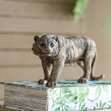 11.5x3.5x5.5" Tiger Statuette, Modern Animal Statue Decor with Copper Finish, for Home Office