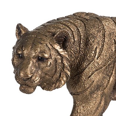 11.5x3.5x5.5" Tiger Statuette, Modern Animal Statue Decor with Copper Finish, for Home Office