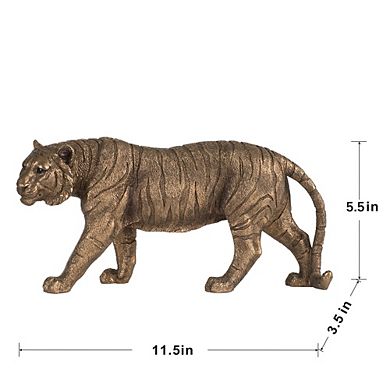 11.5x3.5x5.5" Tiger Statuette, Modern Animal Statue Decor with Copper Finish, for Home Office