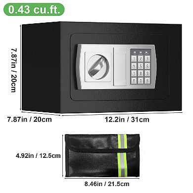 0.43 Cu Ft Small Fireproof Safe with Fireproof Bag,Dual Lock Security Safe Box for Home Office