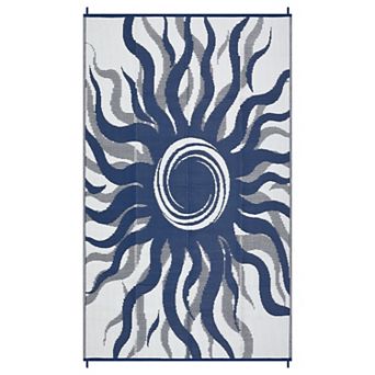 FairOnly Abstract Waterproof Outdoor Rug for Garden Balcony Reversible UV Resistant Carpet for Beach