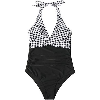 Women's One Piece Swimsuits Front Cross Bathing Suits Tie Back Slimming V Neck Swimwear