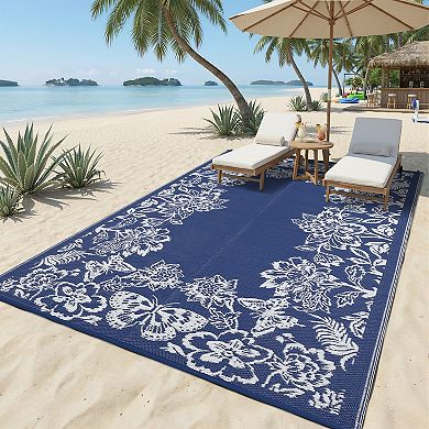 FairOnly Modern Plastic Straw Reversible Outdoor Rug for Patio UV Resistant Waterproof Mat for Beach