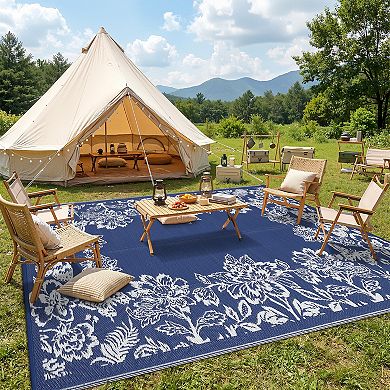 FairOnly Modern Plastic Straw Reversible Outdoor Rug for Patio UV Resistant Waterproof Mat for Beach