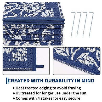FairOnly Modern Plastic Straw Reversible Outdoor Rug for Patio UV Resistant Waterproof Mat for Beach