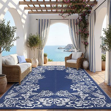 FairOnly Modern Plastic Straw Reversible Outdoor Rug for Patio UV Resistant Waterproof Mat for Beach