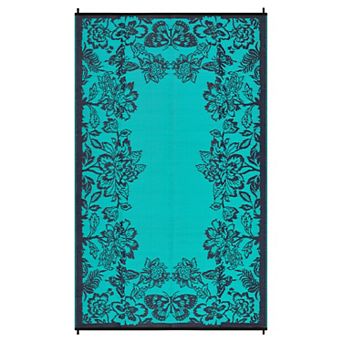 FairOnly Modern Plastic Straw Reversible Outdoor Rug for Patio UV Resistant Waterproof Mat for Beach