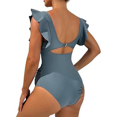 Ruffle Maternity Swimsuit One Piece High Waisted Pregnancy Bathing Suits Push Up Swimwear