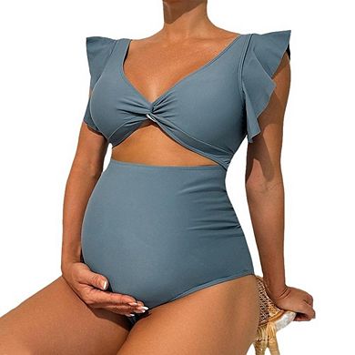Ruffle Maternity Swimsuit One Piece High Waisted Pregnancy Bathing Suits Push Up Swimwear