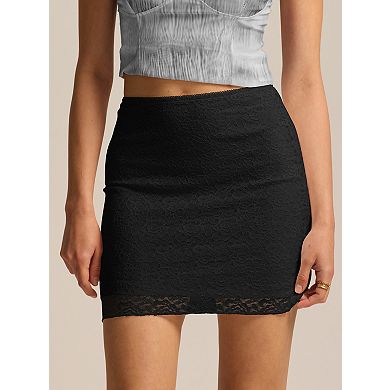 Women's Lace Half Slip Underskirt Short Anti-Slip Static Resistant Solid Under Dress Slip Skirt
