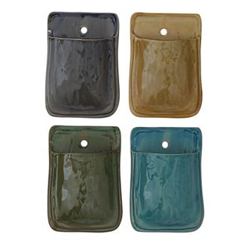 Hello Honey Large Decorative Terra-cotta Wall Pocket Planter, Multicolor, Set of 4