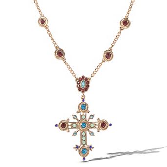 JS Jessica Simpson Crystal Gold Tone Cross Pendant Necklace