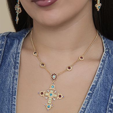 JS Jessica Simpson Crystal Gold Tone Cross Pendant Necklace