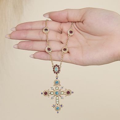 JS Jessica Simpson Crystal Gold Tone Cross Pendant Necklace