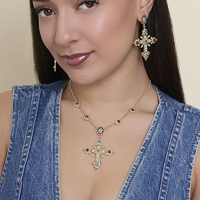 JS Jessica Simpson Crystal Gold Tone Cross Pendant Necklace