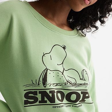 Juniors' Snoopy Long Sleeve Cropped Sweatshirt