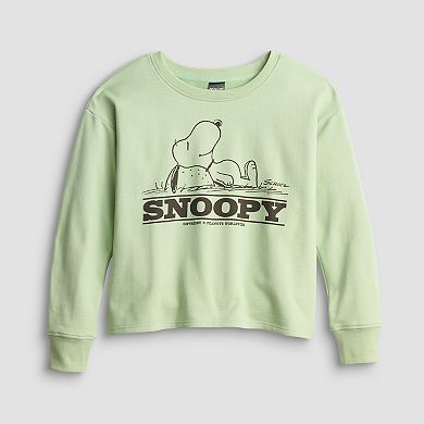 Juniors' Snoopy Long Sleeve Cropped Sweatshirt