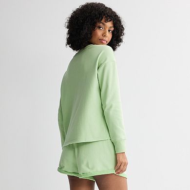 Juniors' Snoopy Long Sleeve Cropped Sweatshirt