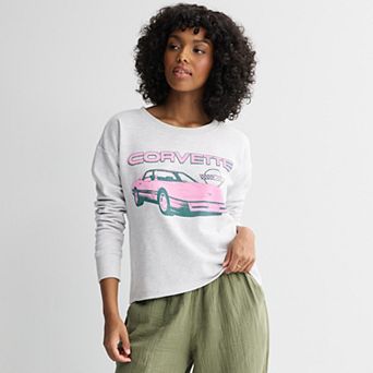 Juniors' Corvette Terry Long Sleeve Cropped Sweatshirt