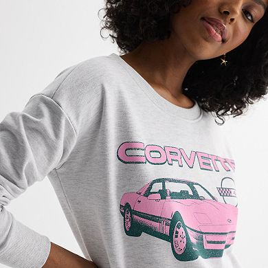Juniors' Corvette Terry Long Sleeve Cropped Sweatshirt