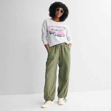 Juniors' Corvette Terry Long Sleeve Cropped Sweatshirt