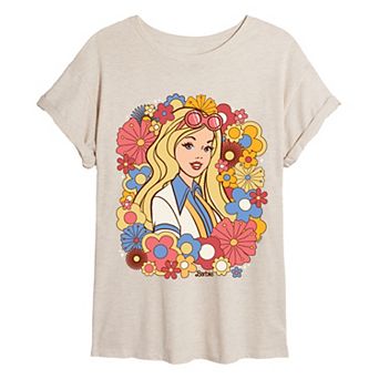 Juniors' Barbie Retro Floral Oversized Tee