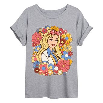Juniors' Barbie Retro Floral Oversized Tee