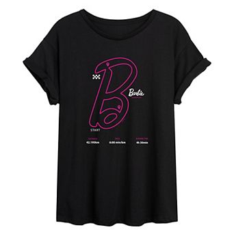 Juniors' Barbie Marathon Logo Oversized Tee