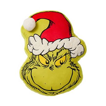 Dr. Seuss The Grinch Jolly Ready with Santa Hat Decorative Throw Pillow