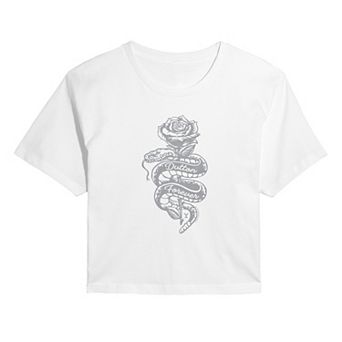 Juniors' Yellowstone Dutton Forever Snake & Rose Cropped Tee