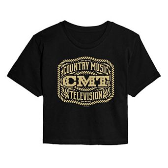Juniors' CMT Western Belt Buckle Logo Cropped Tee