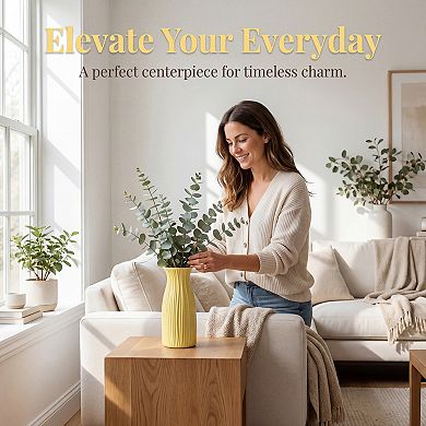 Small Ceramic Bud Vase Modern Cylinder Vase Matte Ribbed Decorative Flower Vase for Boho Home Decor