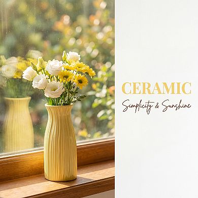 Small Ceramic Bud Vase Modern Cylinder Vase Matte Ribbed Decorative Flower Vase for Boho Home Decor