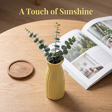 Small Ceramic Bud Vase Modern Cylinder Vase Matte Ribbed Decorative Flower Vase for Boho Home Decor
