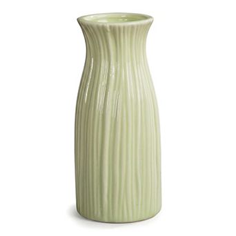 Small Ceramic Bud Vase Modern Cylinder Vase Matte Ribbed Decorative Flower Vase for Boho Home Decor