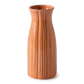 Small Ceramic Bud Vase Modern Cylinder Vase Matte Ribbed Decorative Flower Vase for Boho Home Decor