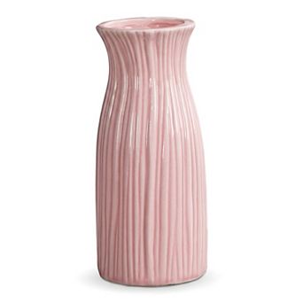 Small Ceramic Bud Vase Modern Cylinder Vase Matte Ribbed Decorative Flower Vase for Boho Home Decor