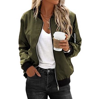 Zeagoo Women's Bomber Jacket Casual Coat Zip Up Spring Fall Clothes with Pockets