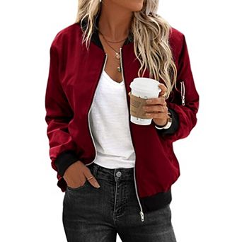 Zeagoo Women's Bomber Jacket Casual Coat Zip Up Spring Fall Clothes with Pockets