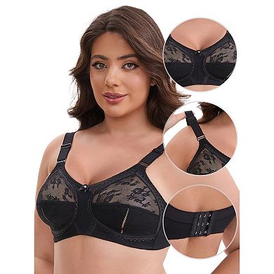 2 Packs Women's V-Neck Full Cup Wireless Adjustable Straps Bralette Lace Back Double Breasted Bras