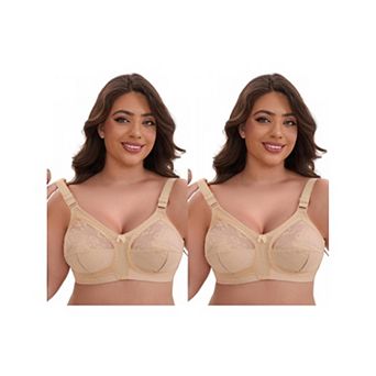 2 Packs Women's V-Neck Full Cup Wireless Adjustable Straps Bralette Lace Back Double Breasted Bras