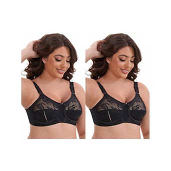 2 Packs Women's V-Neck Full Cup Wireless Adjustable Straps Bralette Lace Back Double Breasted Bras