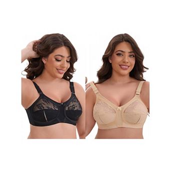2 Packs Women's V-Neck Full Cup Wireless Adjustable Straps Bralette Lace Back Double Breasted Bras