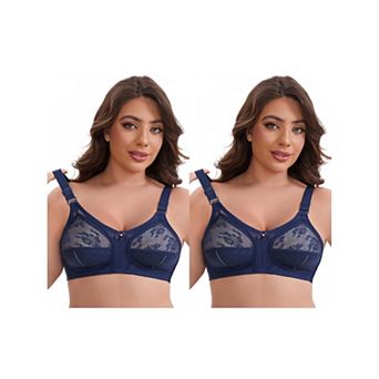 2 Packs Women's V-Neck Full Cup Wireless Adjustable Straps Bralette Lace Back Double Breasted Bras